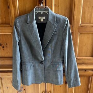 Ann Taylor LOFT Glen Plaid Gray Suit Jacket -Size 4 - Custom Detailed Back